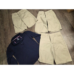 French Toast Youth Kids School Uniforms Khaki Shorts Long Sleeve Polo Navy 6/7